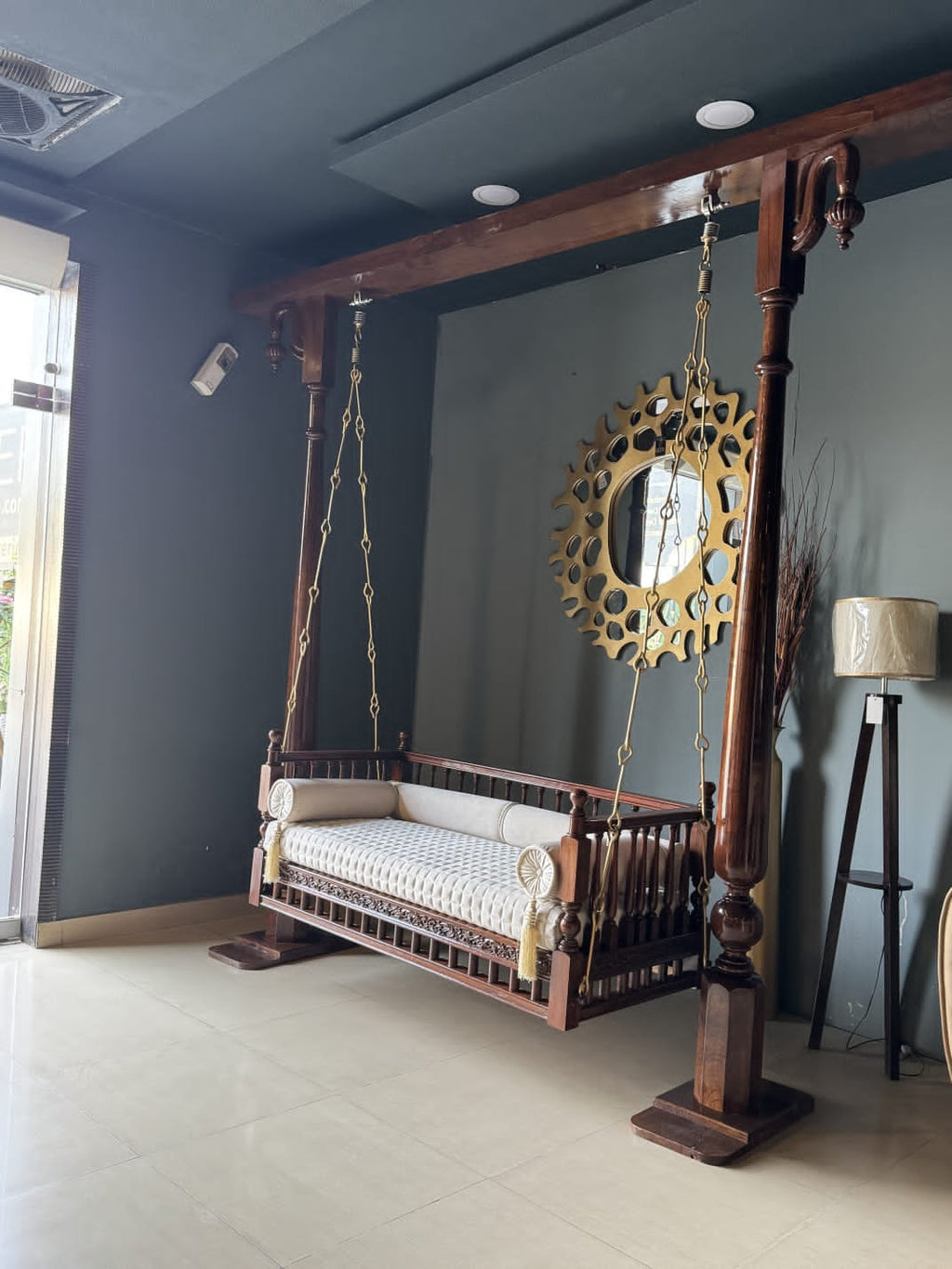Traditional jhula swing styled indoors