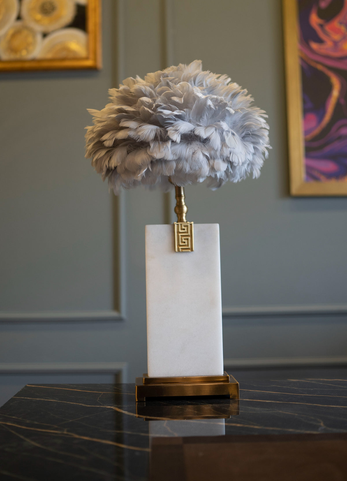 Marble Fur/Shade Lamp Pair - Z Galleria