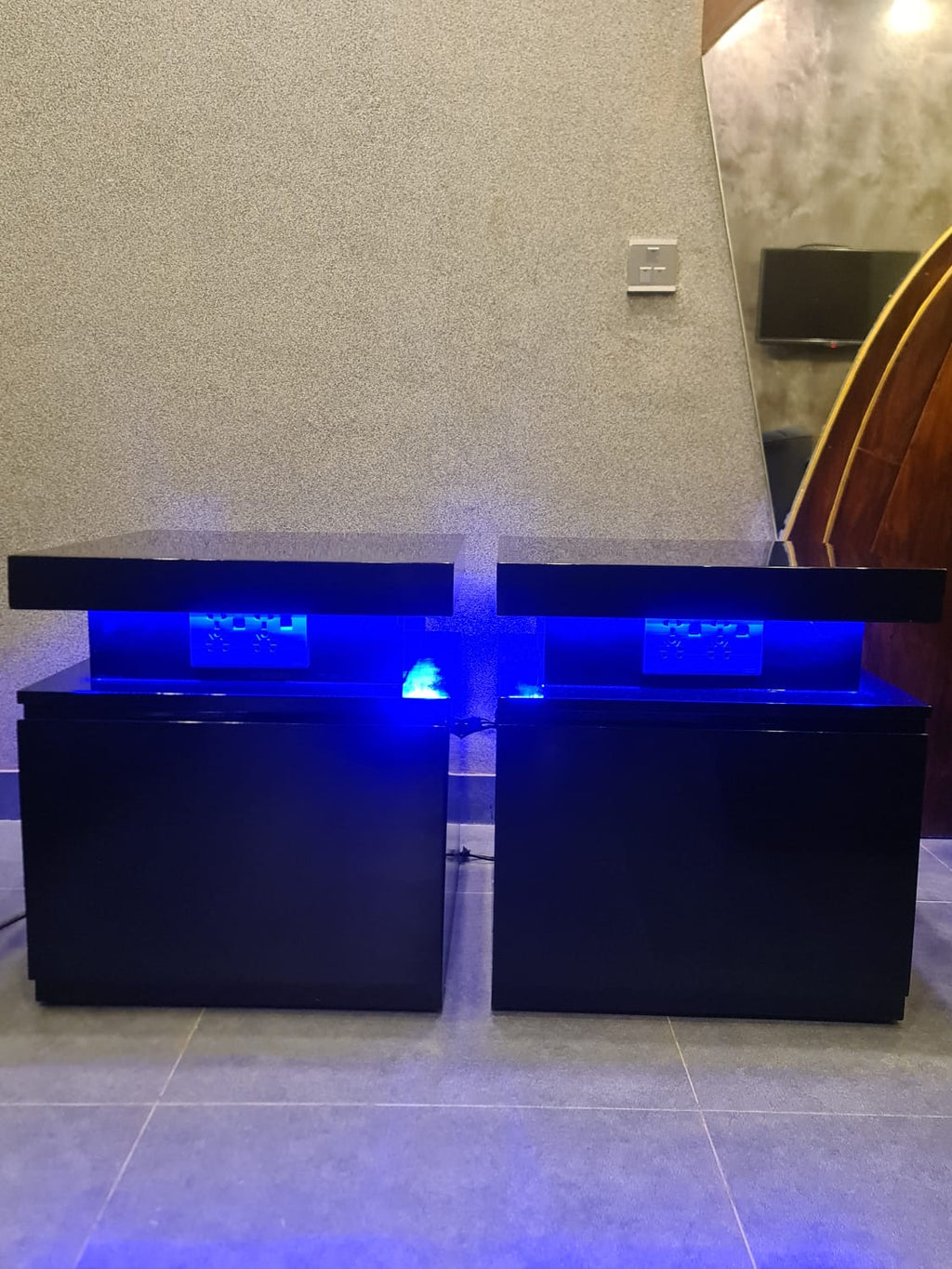 Contemporary LED light side tables styled in a room