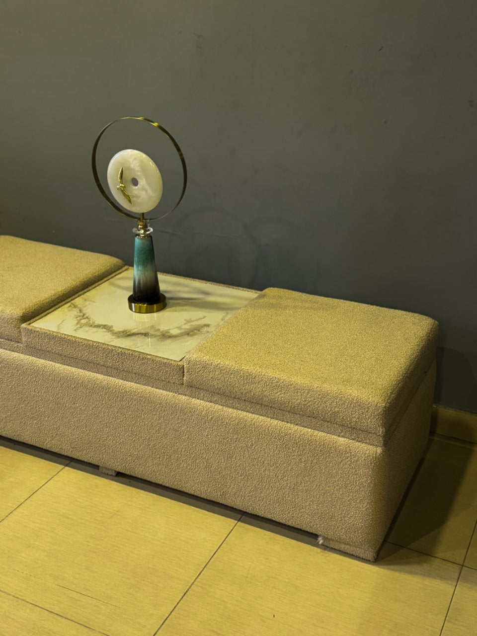 Modern storage ottoman detail view
