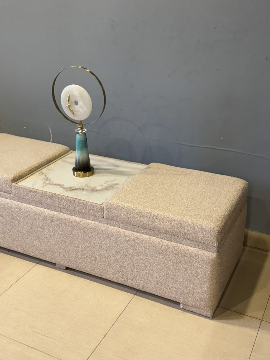 Modern storage ottoman side profile