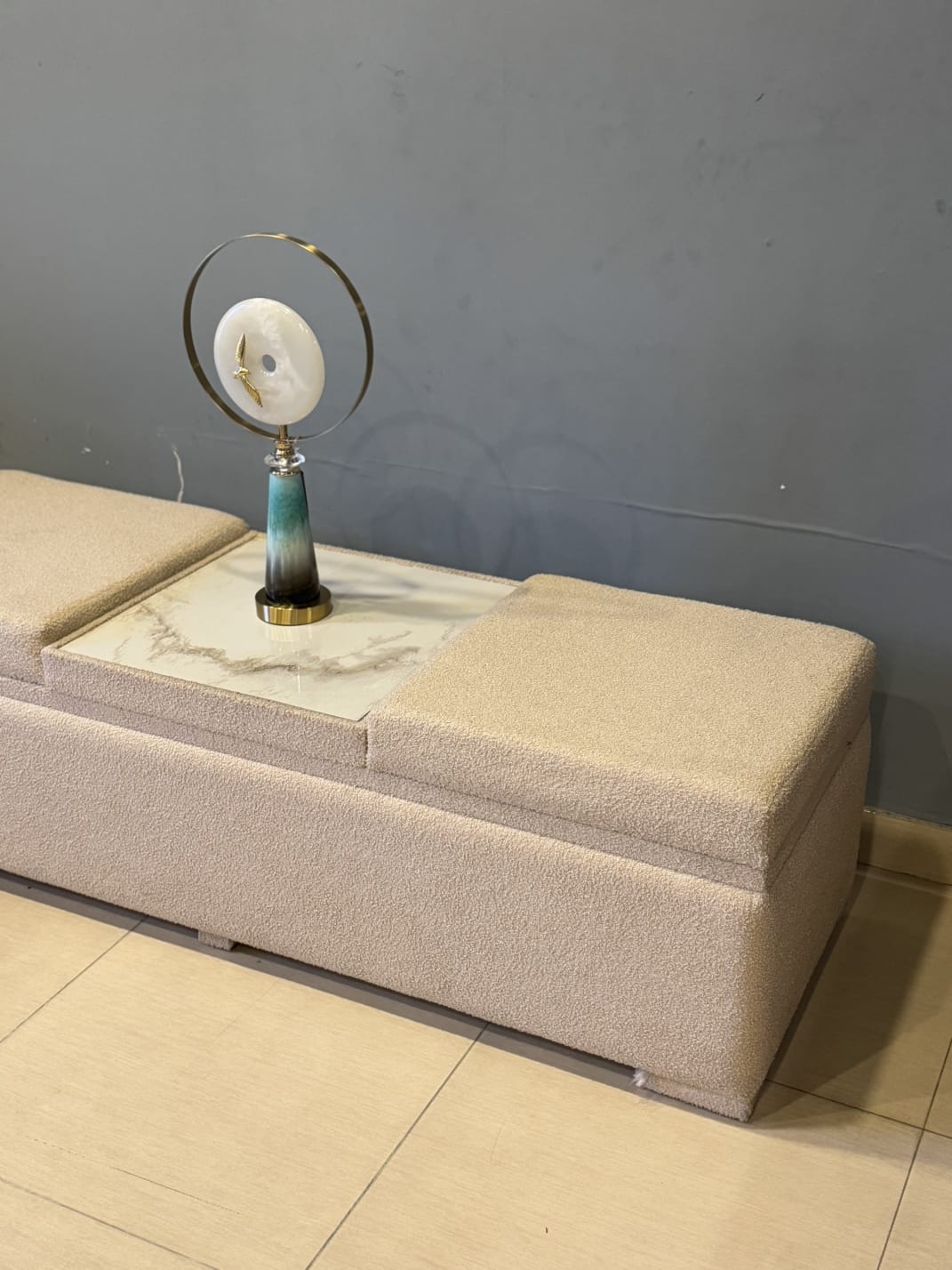Modern storage ottoman side profile