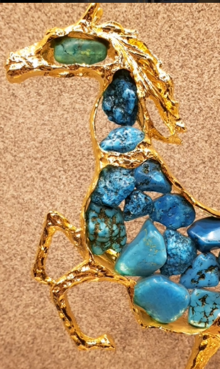 Luxury Inlay Natural Stone Glazed Horse Statue - Zeegalleria