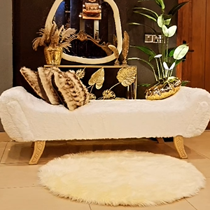 White Fur Chaise Lounge, Gold Legs — featured product view