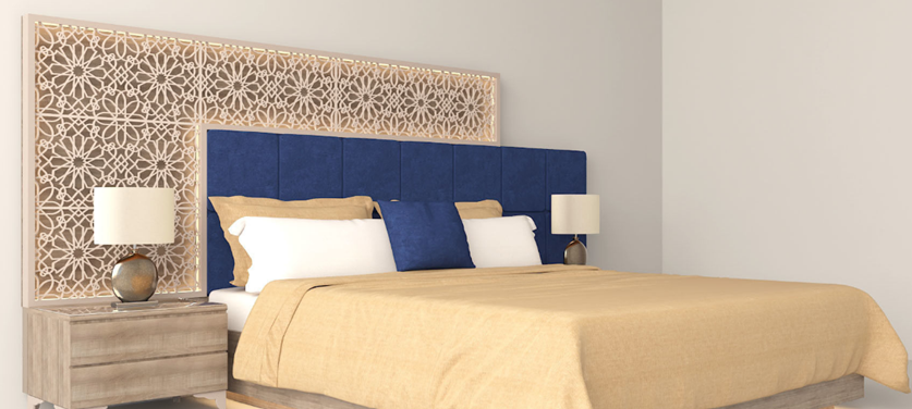 Modern Islamic pattern bed styled in a bedroom