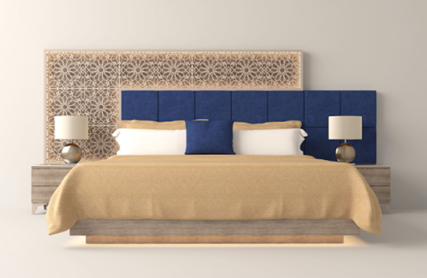 Modern bed with Islamic pattern detailing by Z Galleria