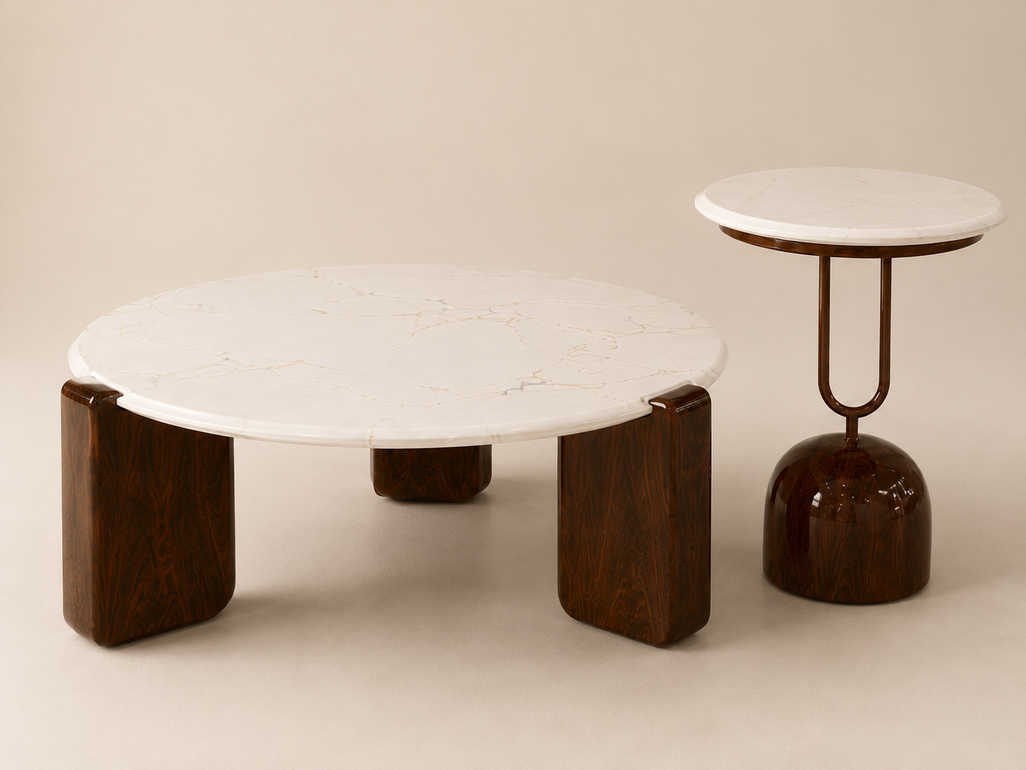 Ivory Arc sofa set marble coffee table detail