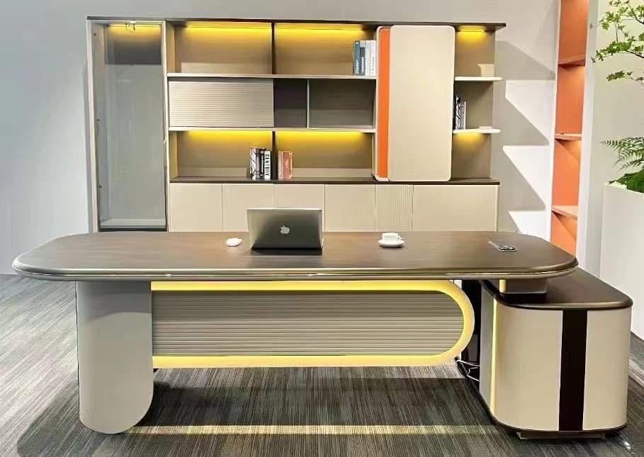 Sleek Rectangular Office Desk styled in an office