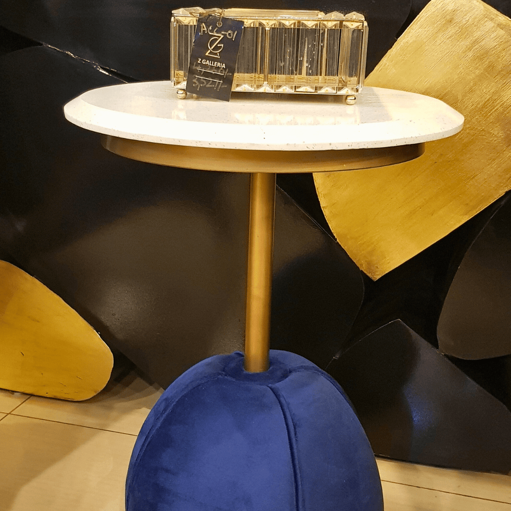 Marble-top accent side table detail view