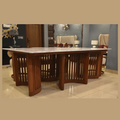 Mambo dining table with natural marble top and sculptural wooden base by Z Galleria