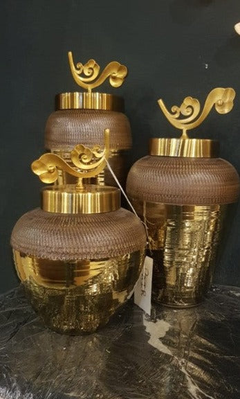 Vases Set with Metallic Gold Lid - Z Galleria