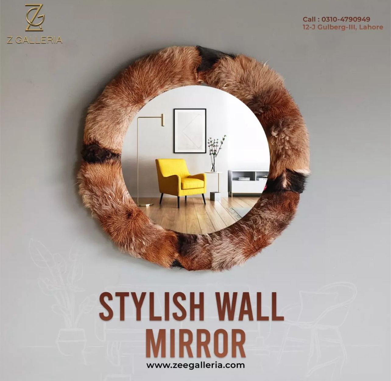 Round Fur Mirror - Zeegalleria