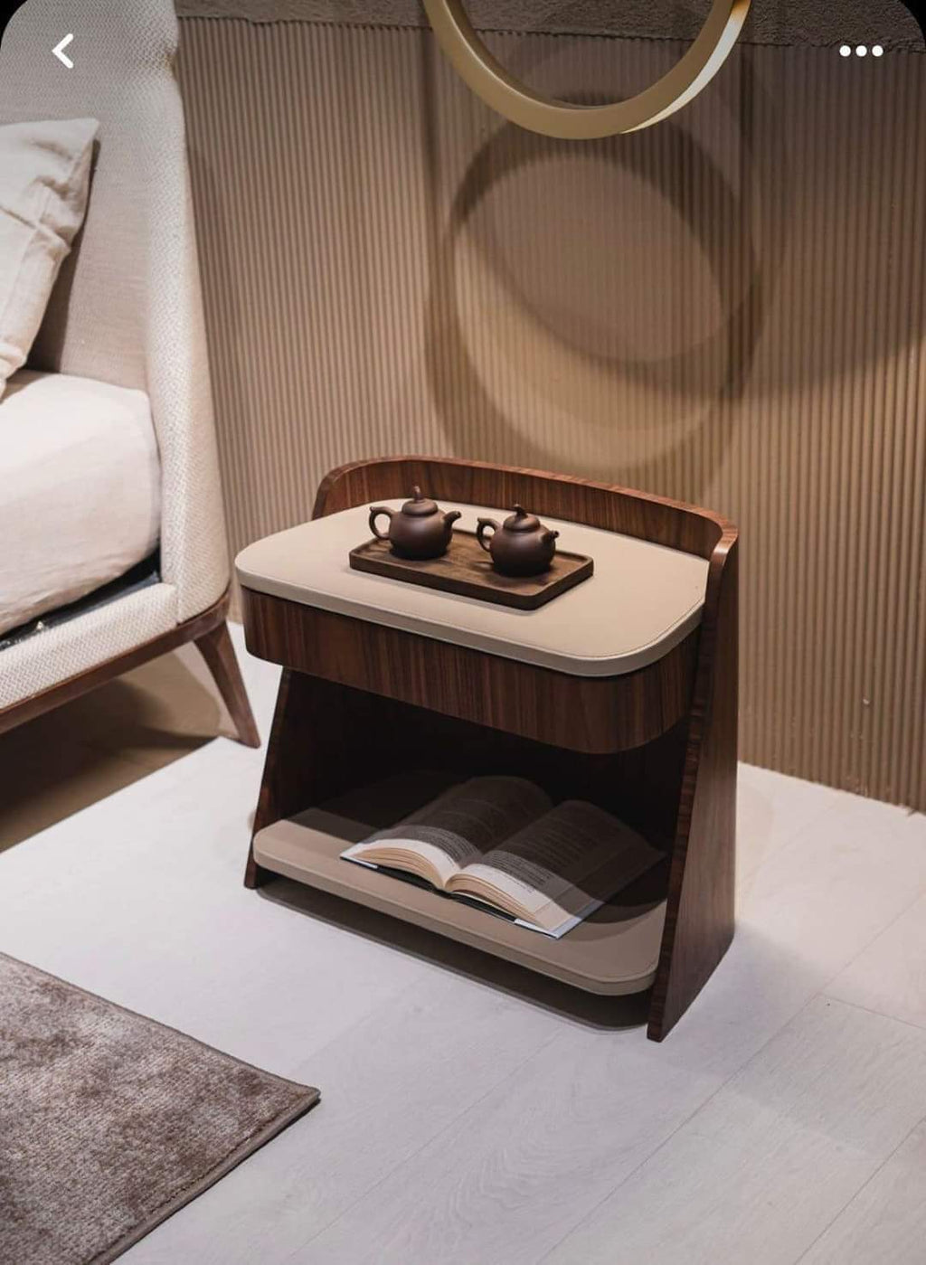 Modern nightstand pair styled in a bedroom