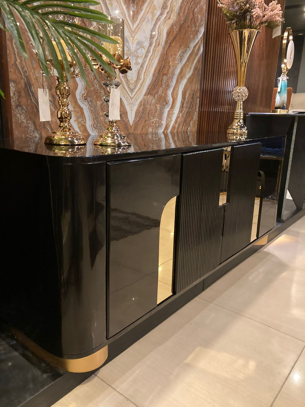 Modern storage media console styled in a living room