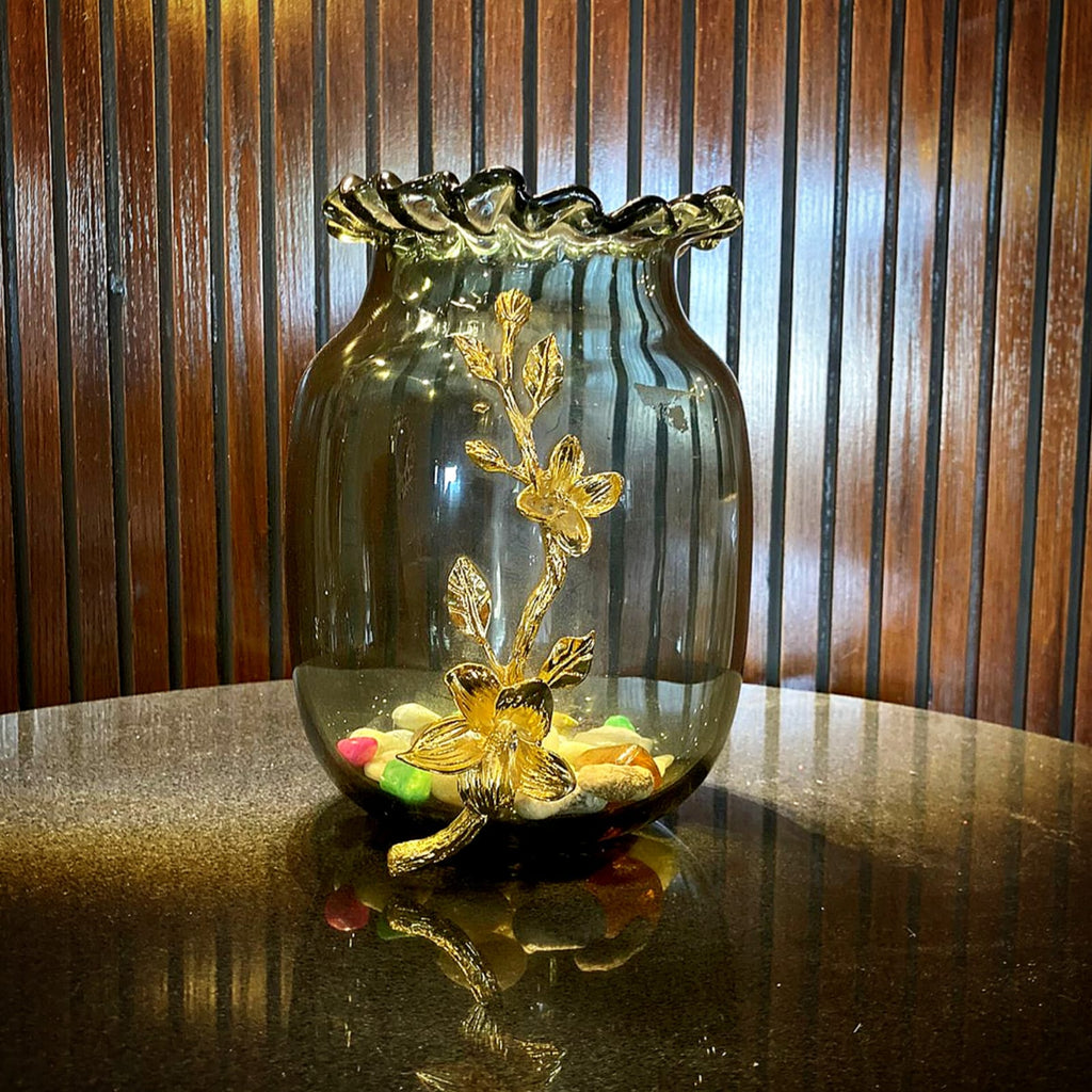 Matte black glass jar set styled on a shelf