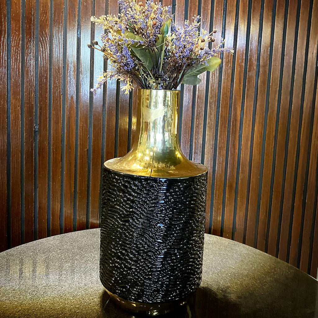 Vintage black and gold alligator vase, large, by Z Galleria