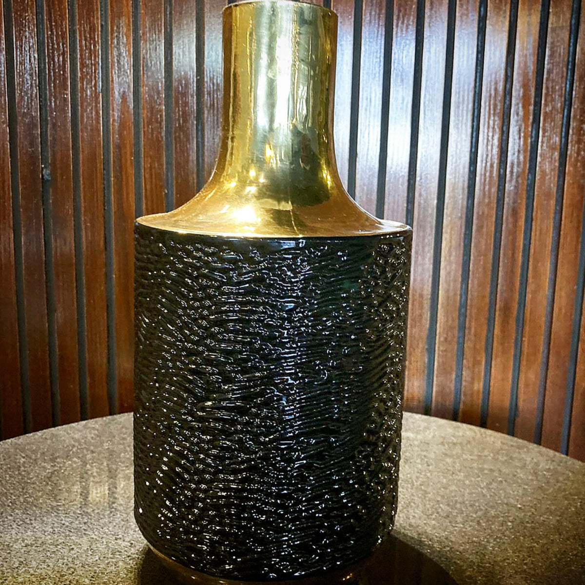 Vintage black and gold alligator vase, large, detail view