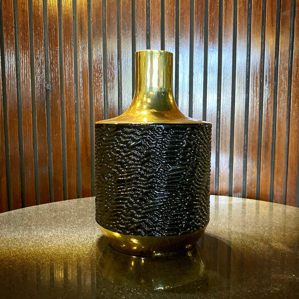 Vintage black and gold alligator vase, small, by Z Galleria