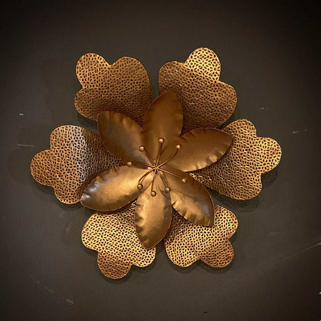 Copper flower wall art pair detail view