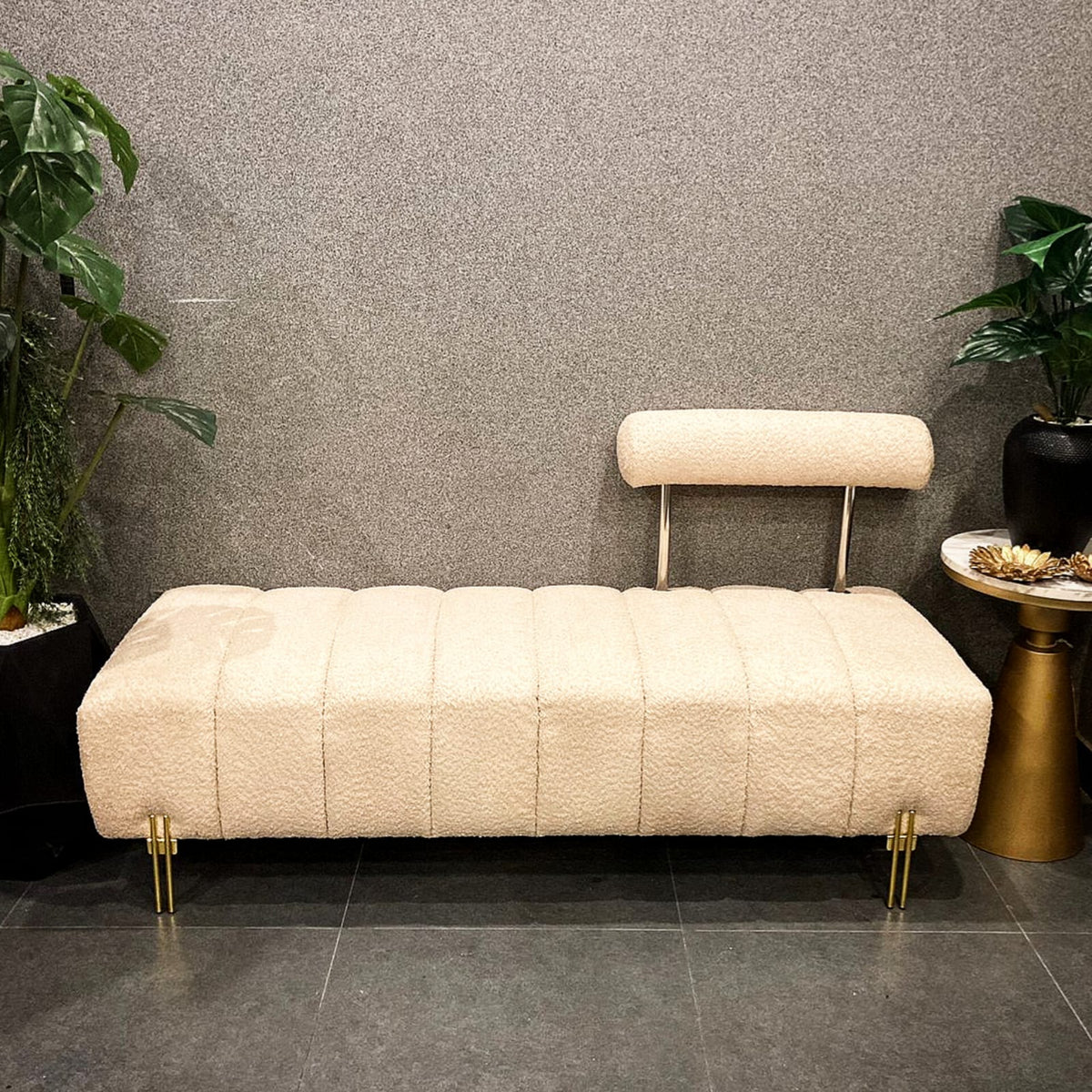 Upholstered bench with gold legs by Z Galleria