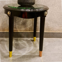 Classic Style Round Wooden Coffee Table with Glass Top