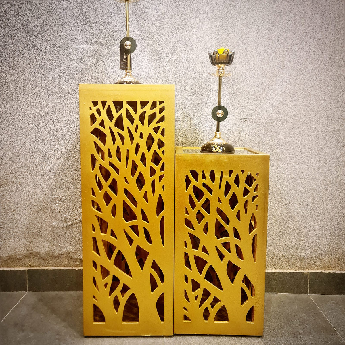 Decoration Wooden Square Stand With Glass top-Pair