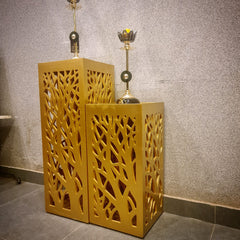 Decoration Wooden Square Stand With Glass top-Pair