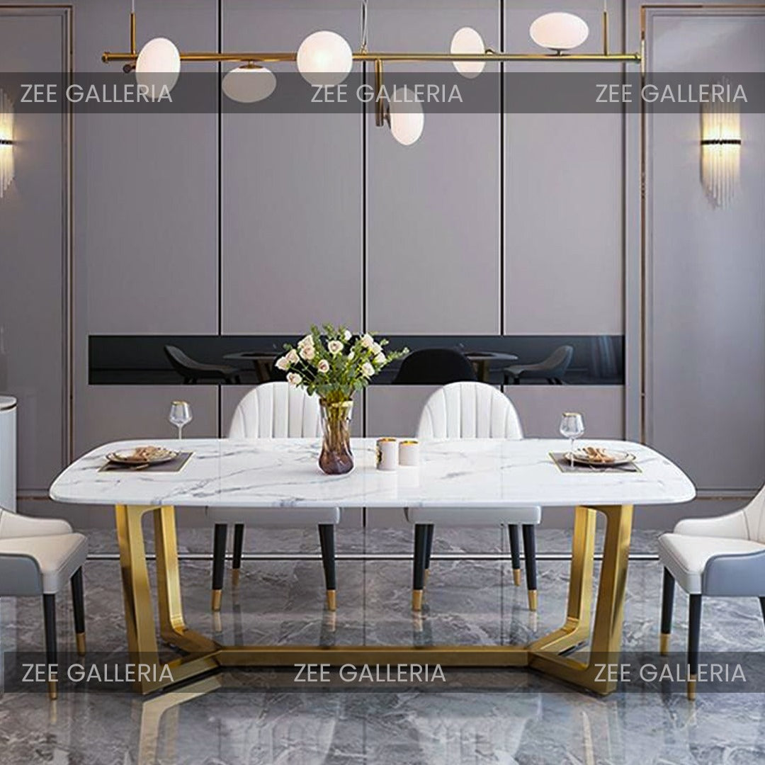 White Nova dining table with decor base by Z Galleria