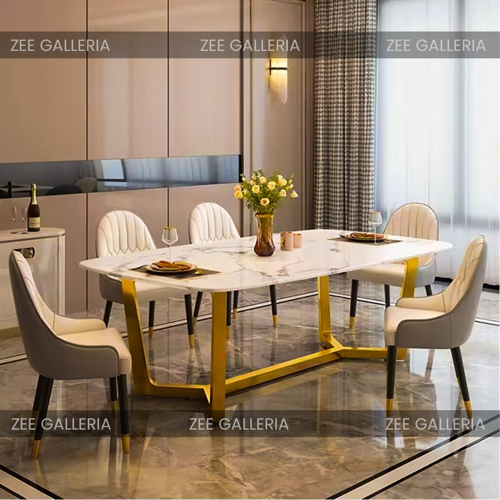 White Nova dining table styled in a dining room