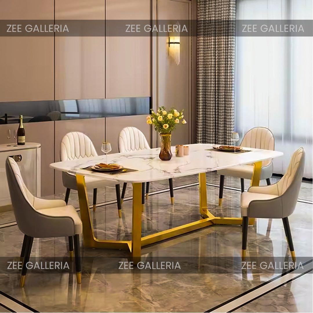 White Nova dining table styled in a dining room