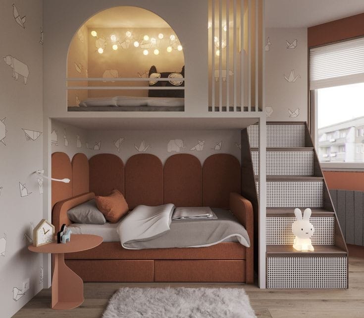 Kids' bedroom furniture set in solid oak and pine wood