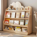 360-degree revolving wooden nook bookshelf with multiple storage tiers