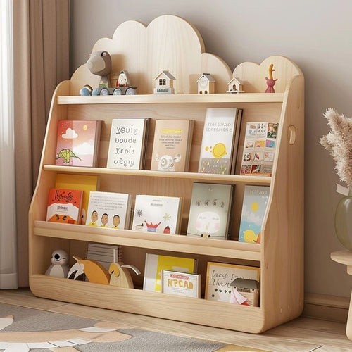 360-degree revolving wooden nook bookshelf with multiple storage tiers