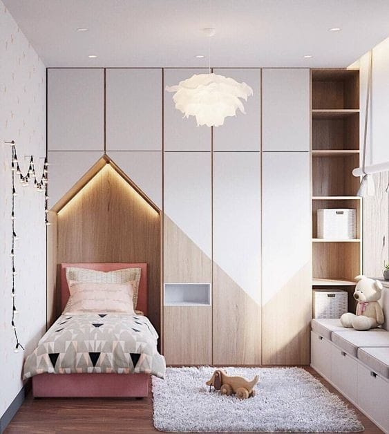 Colourful kids' storage cupboard with multiple compartments