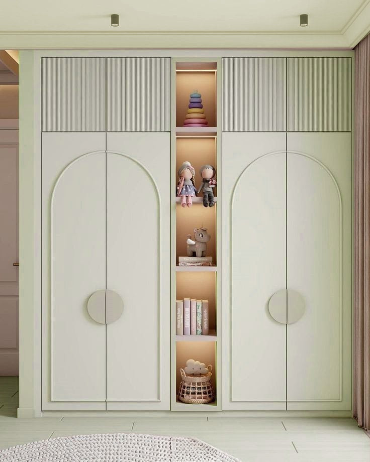 Spacious wooden storage cupboard for a kids' room