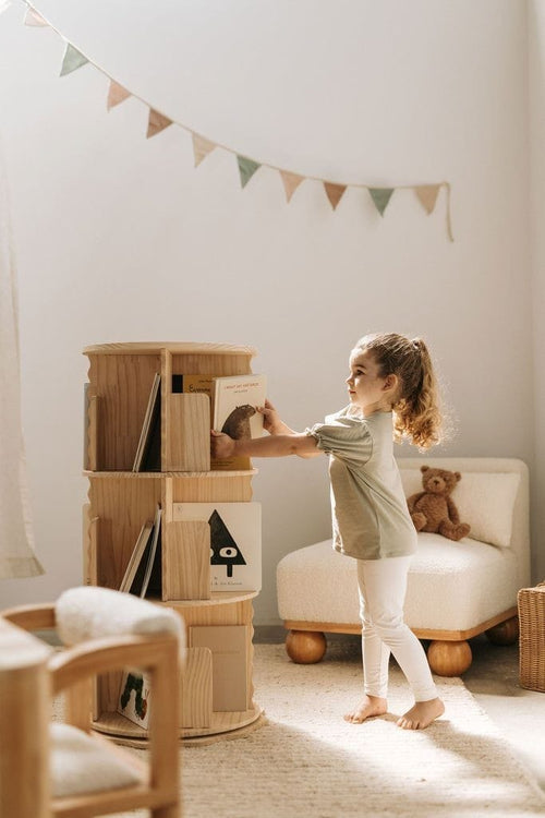 360-degree revolving wooden nook bookshelf for kids' room