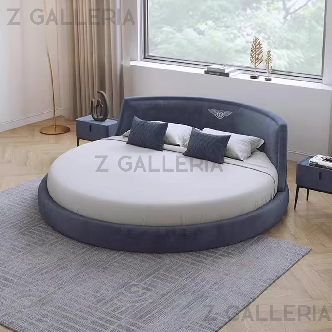 Gray round bed detail view