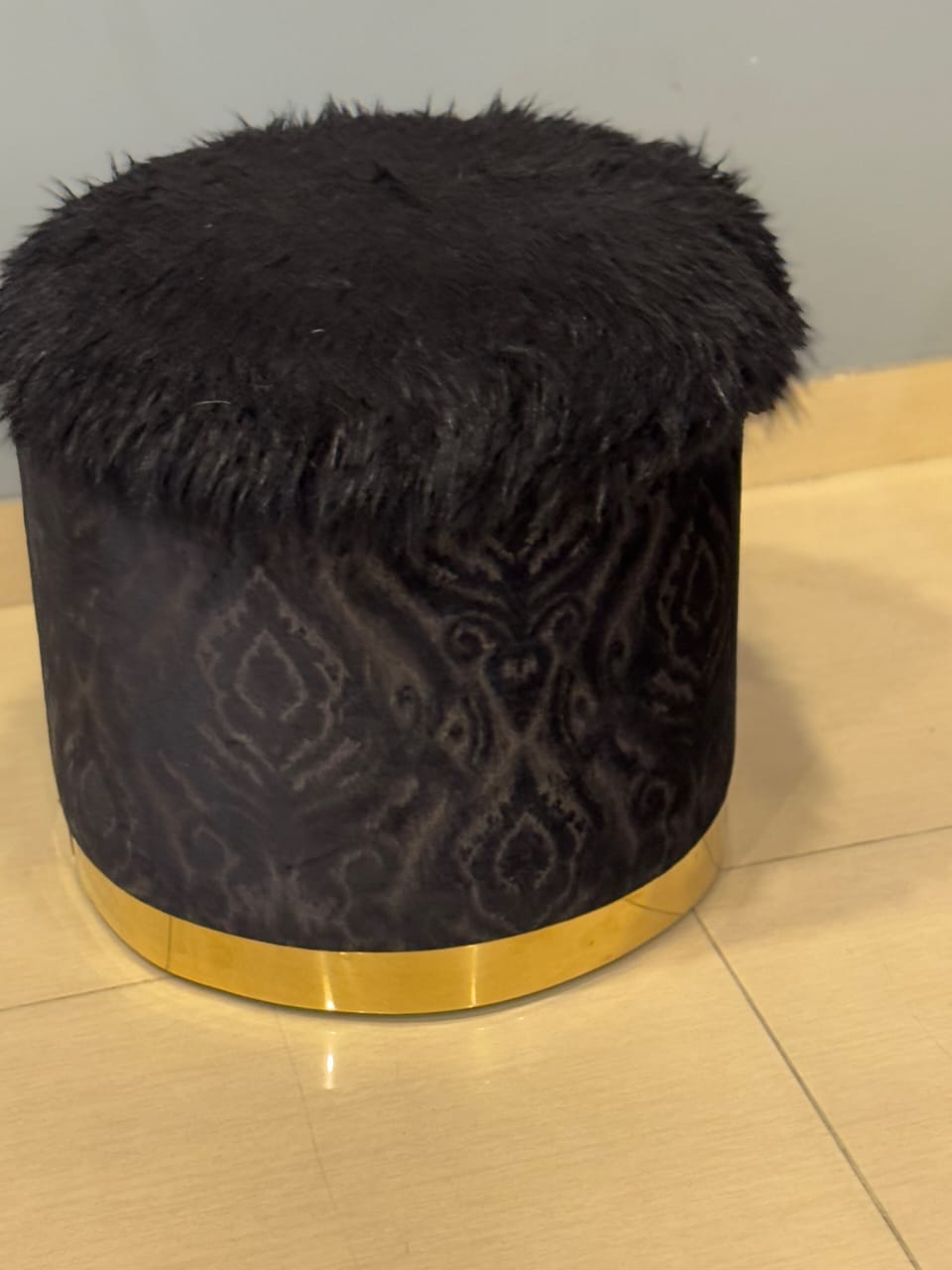 Black Faux Leather Ottoman detail view
