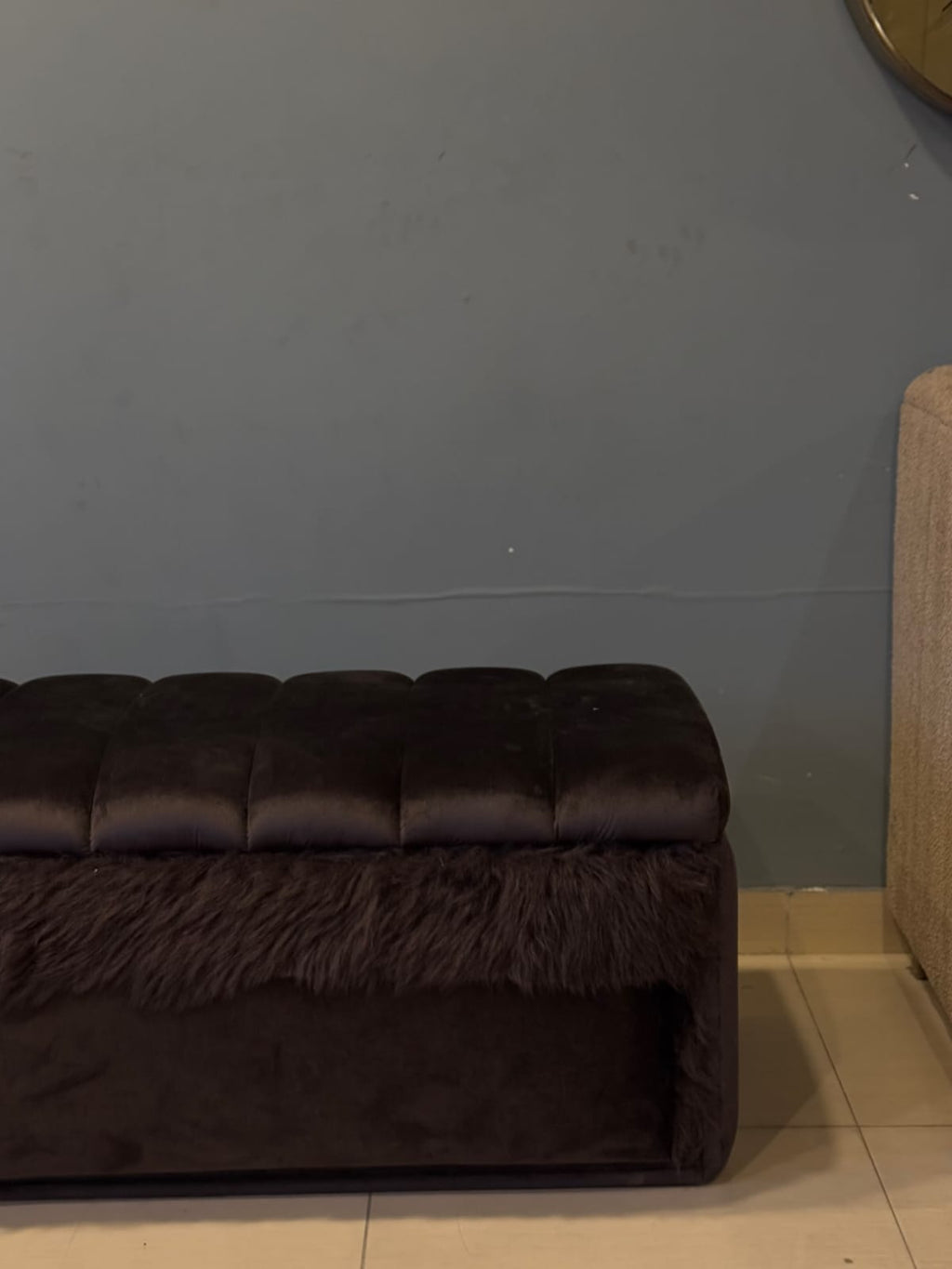 Black Storage Ottoman side profile
