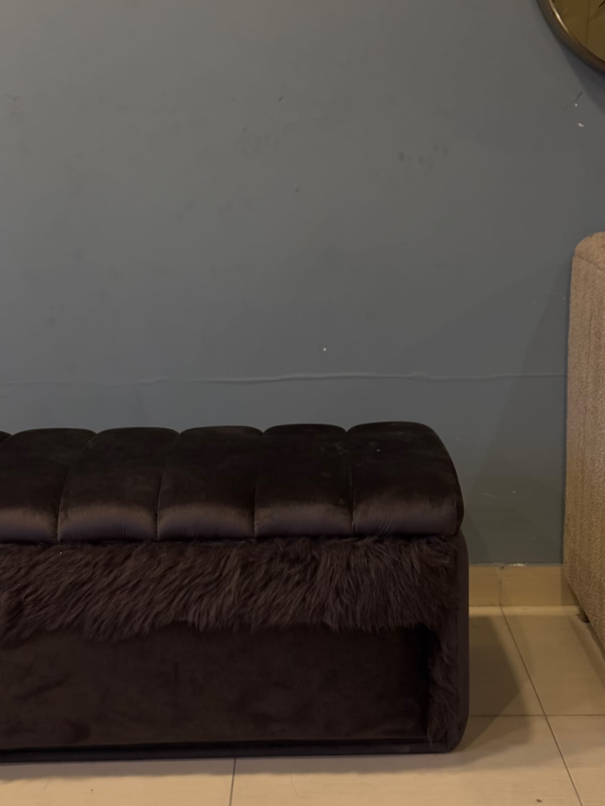Black Storage Ottoman side profile