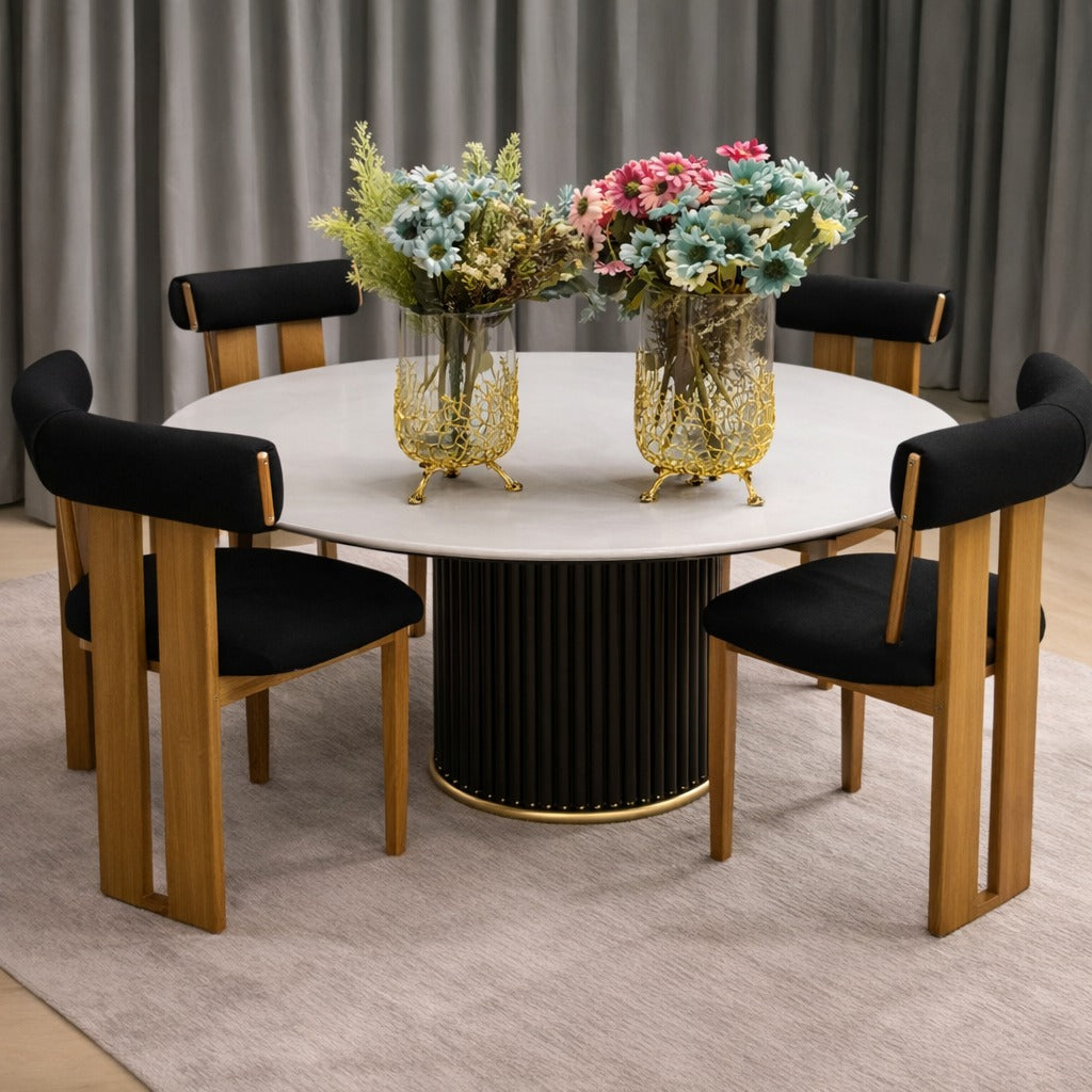 Modern Round Dining Set with Black Chairs