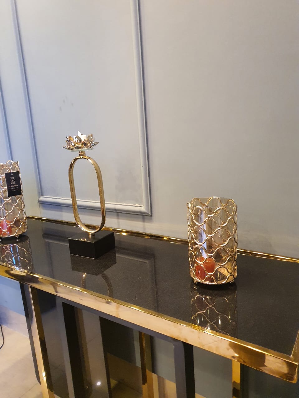 Gold marble console table detail view