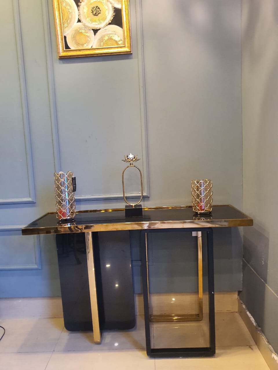 Romanesque Marble & Steel Console Table — alternate product view 5