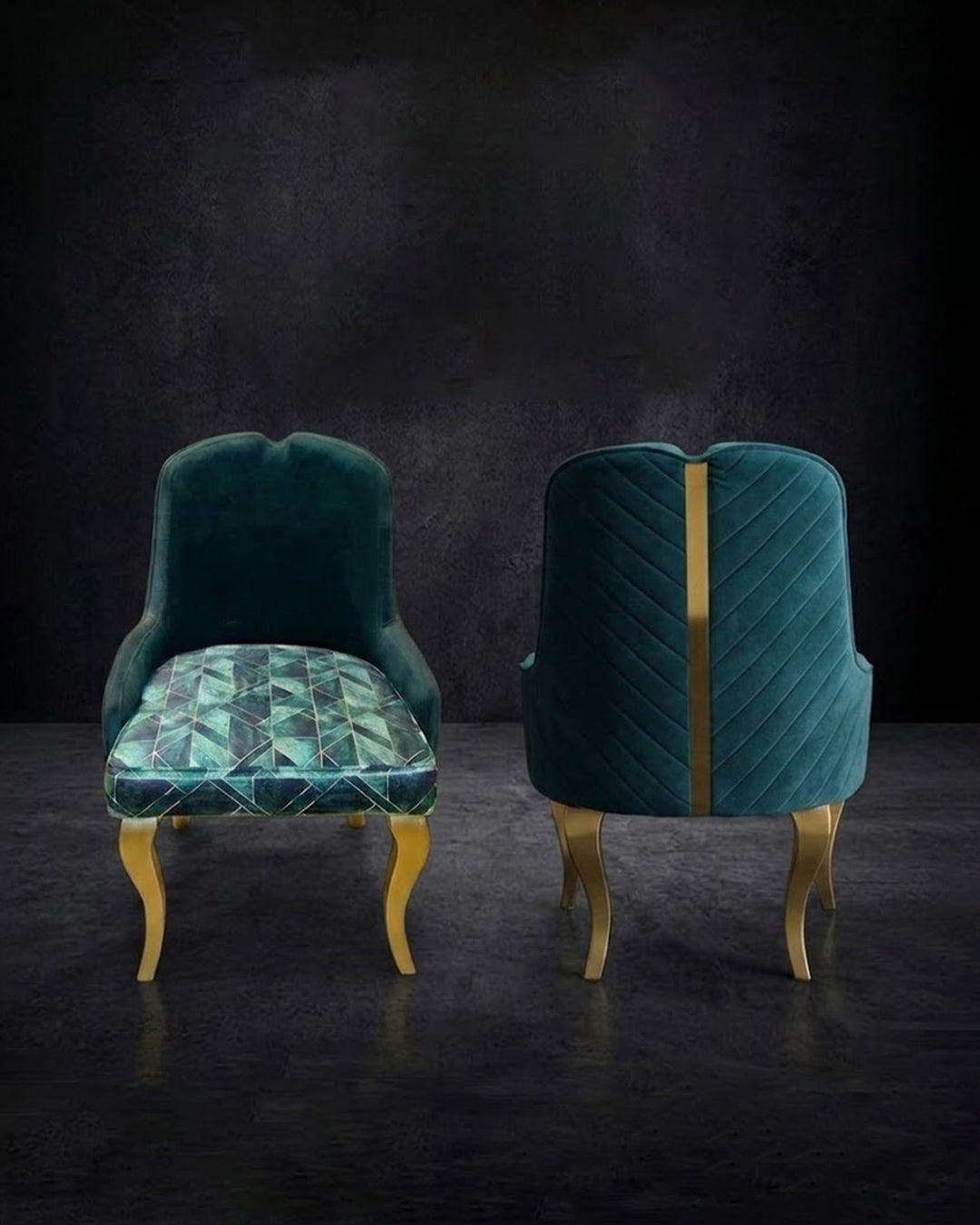 Velvet & Geometric Pattern Accent Chair