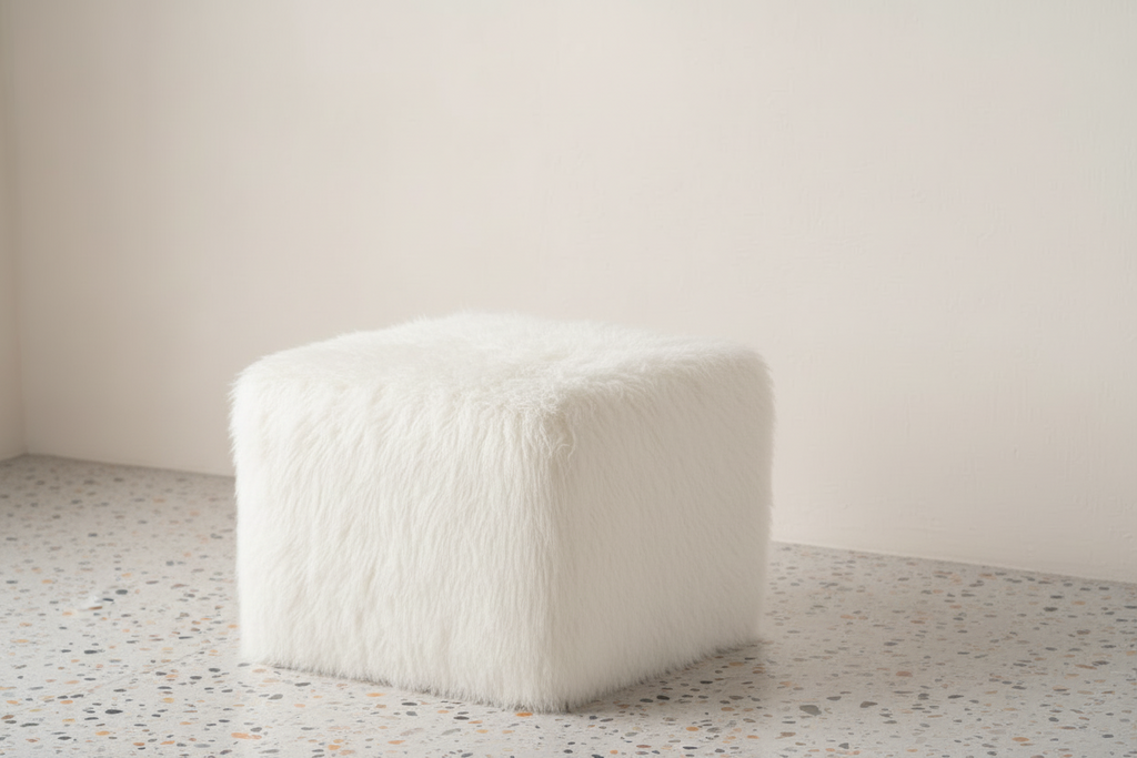 Black Faux Fur Storage Ottoman styled in a living room