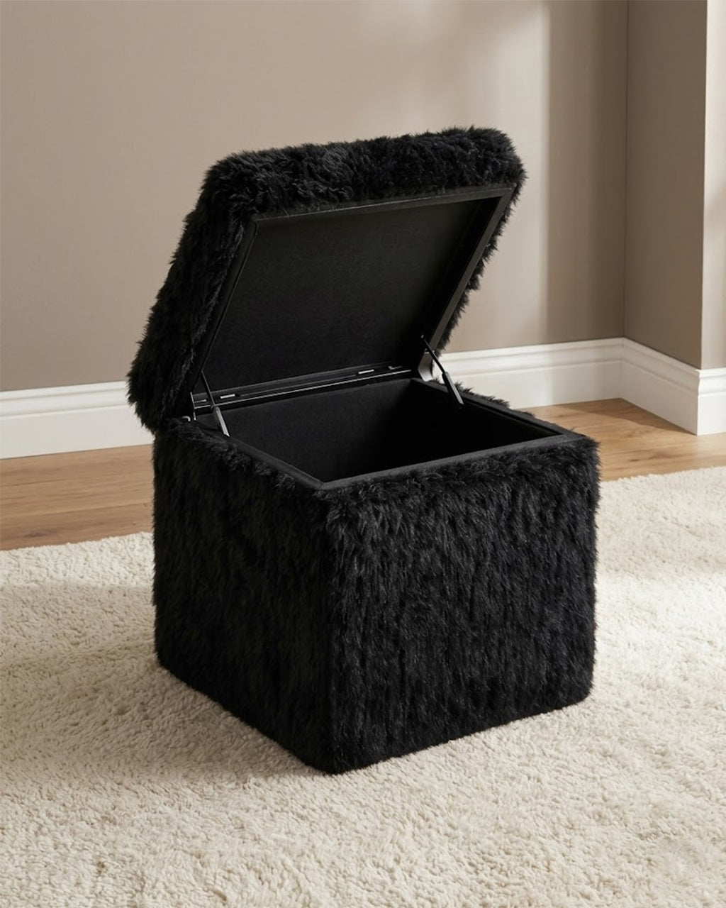 Black Faux Fur Storage Ottoman – Custom Sizes — alternate product view 7