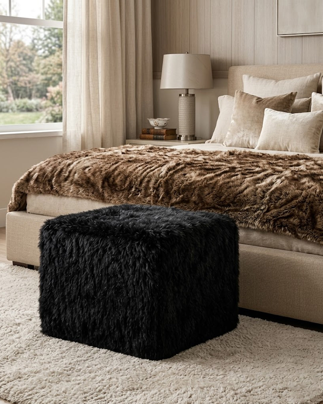 Black Faux Fur Storage Ottoman – Custom Sizes — alternate product view 5