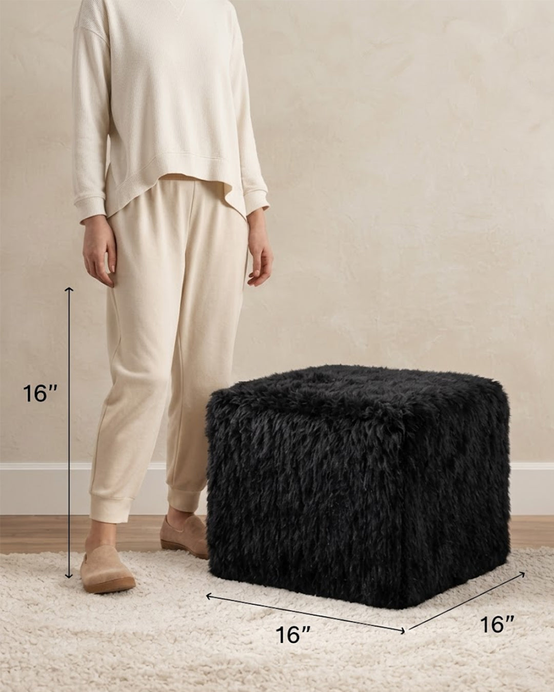 Black Faux Fur Storage Ottoman – Custom Sizes — alternate product view 6