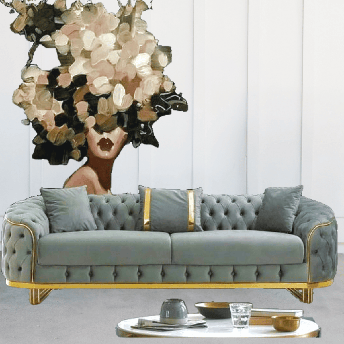 Generation 3-seater blue Chesterfield sofa styled in a living room by Z Galleria