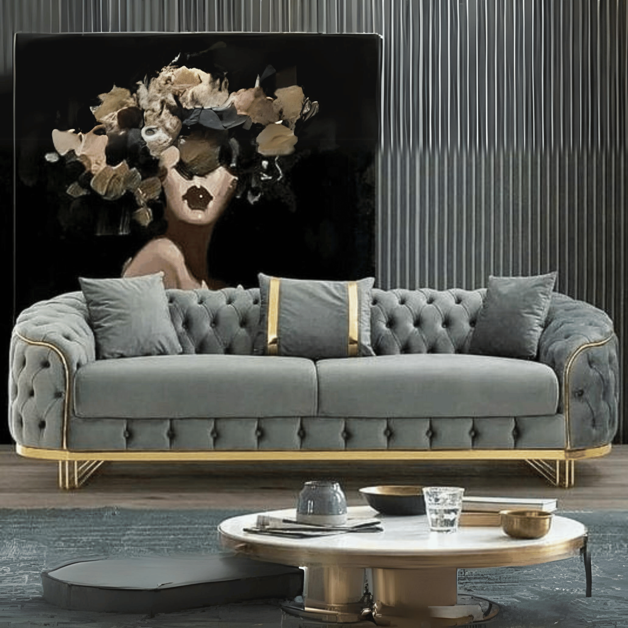 Generation 3-seater blue Chesterfield sofa with deep button tufting and rolled arms by Z Galleria